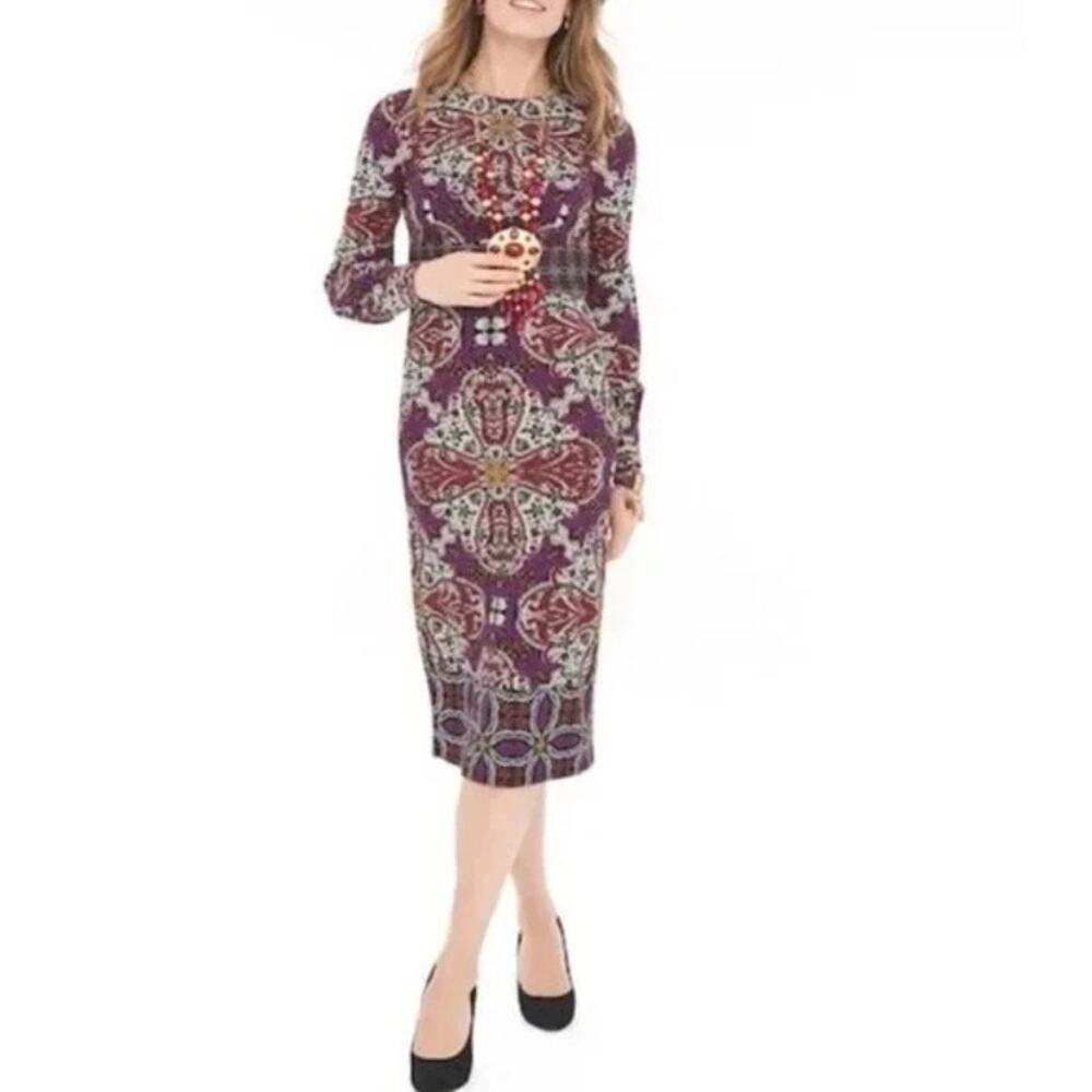 Chicos Purple Paisley Medallion Print Sheath Dress Sz.3(US 16/18) NWT